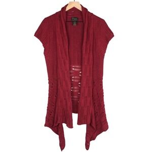 PURE HANDKNIT 100% Cotton Open Waterfall Knit Cardigan Sweater Sz S / M Red